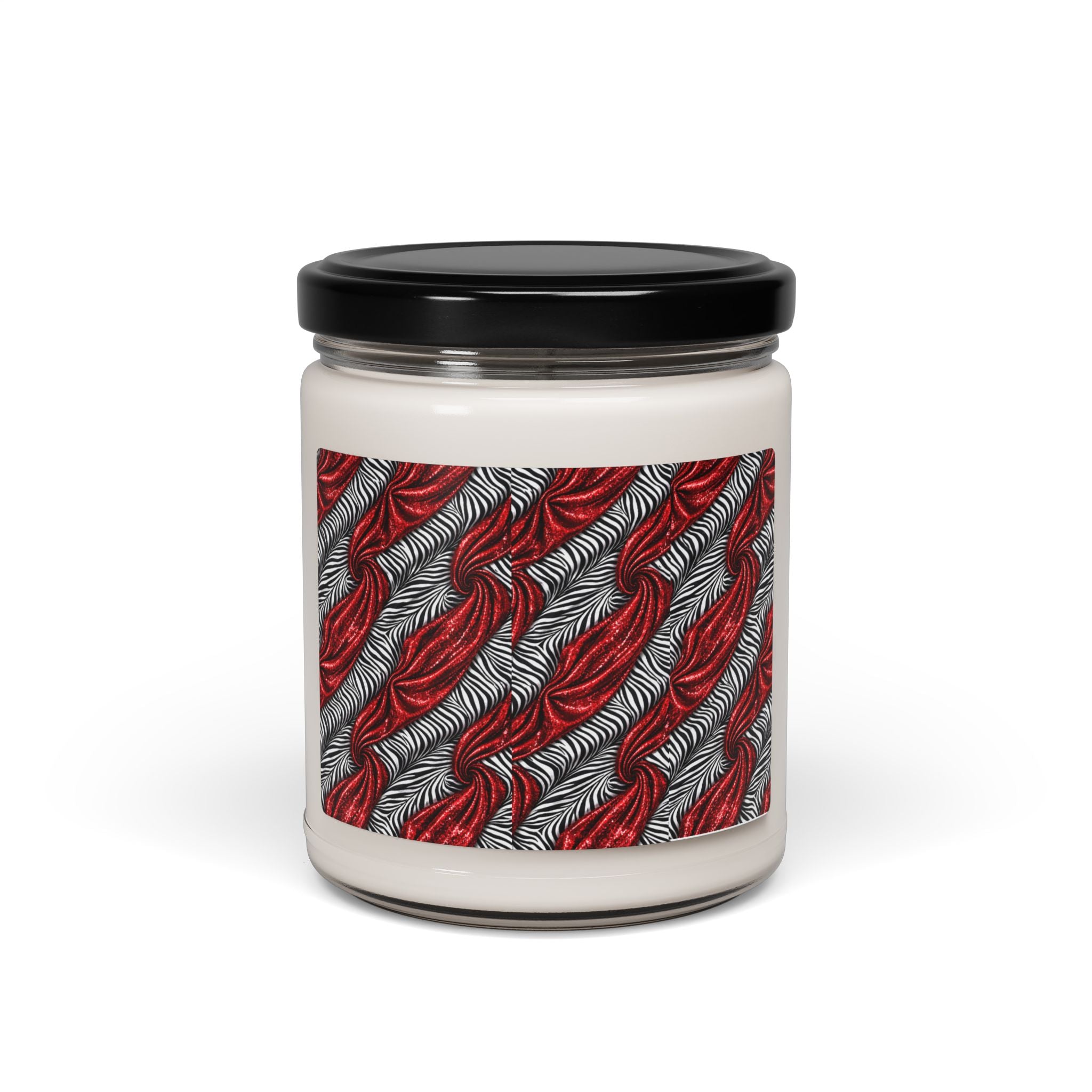 Red & Gray Feather Pattern Soy Candle — 9oz Scented Jar