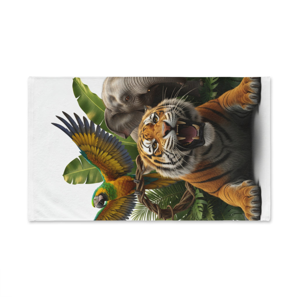 Jungle Roar Hand Towel — Tiger, Parrot & Elephant Tropical Animal Print