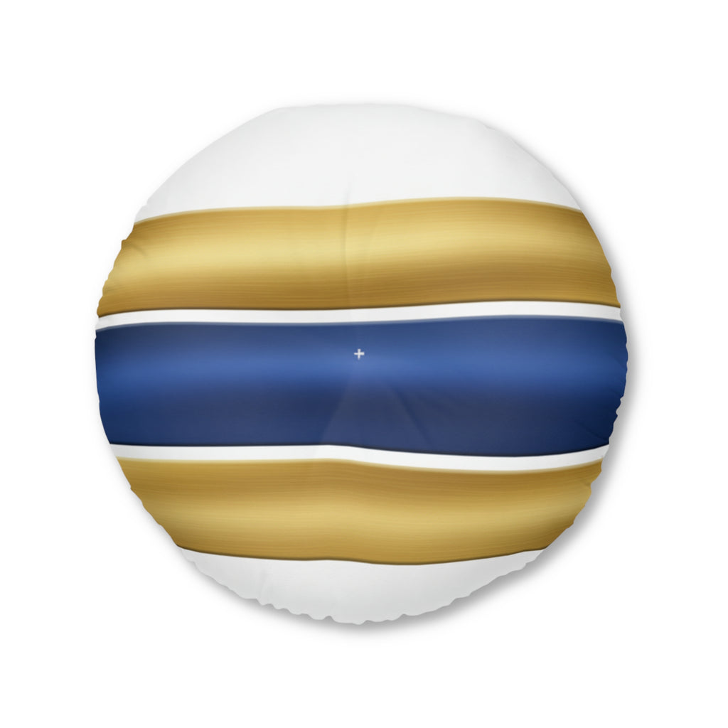 Round Tufted Floor Pillow — Navy & Gold Striped Accent Cushion