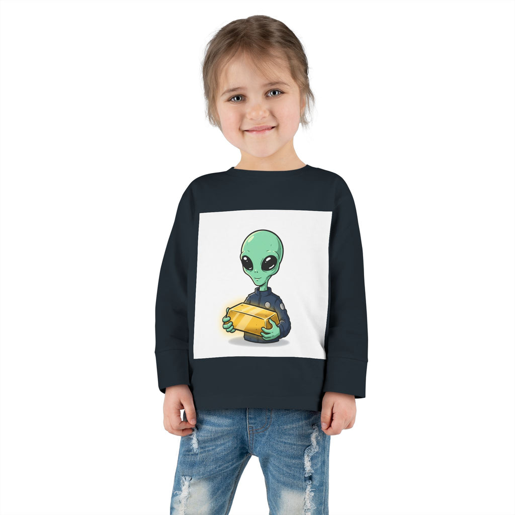 Alien Holding Gold Bar Toddler Long Sleeve Tee