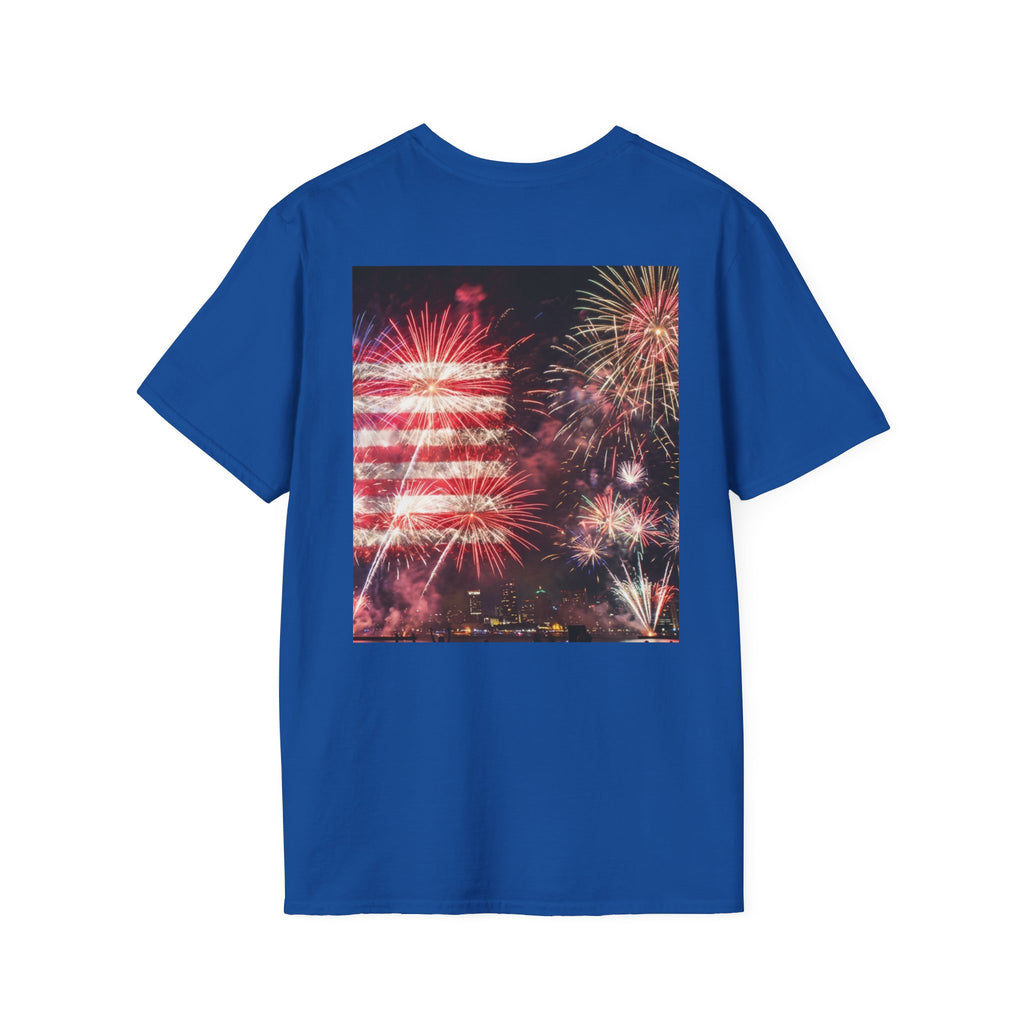American Flag Fireworks T-Shirt — Betsy Ross Stars & Stripes Patriotic Tee for 4th of July