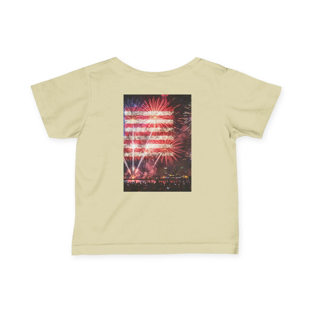Infant Tee — Vintage Fireworks American Flag Graphic (4th of July Baby Shirt)