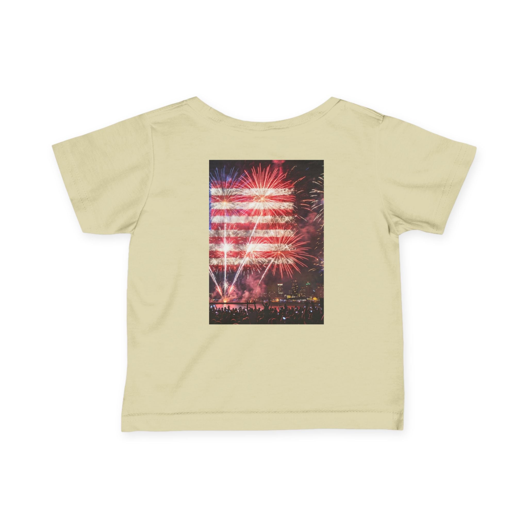 Infant Tee — Vintage Fireworks American Flag Graphic (4th of July Baby Shirt)