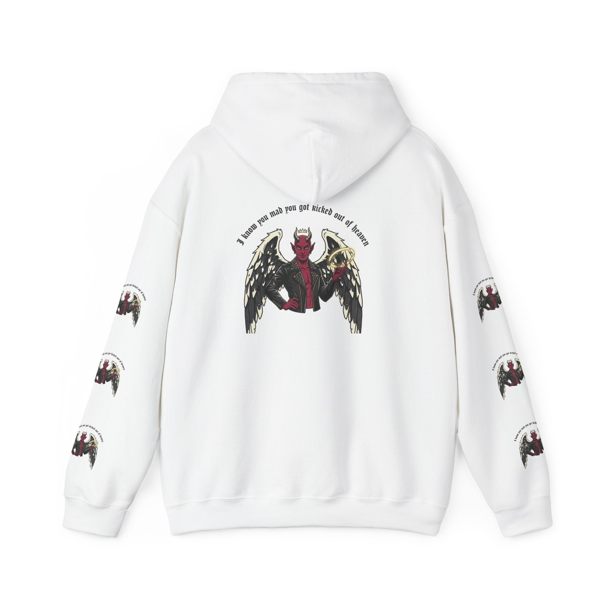 Devil Angel Wings Hoodie — Gothic Graphic Pullover with Sleeve Prints
