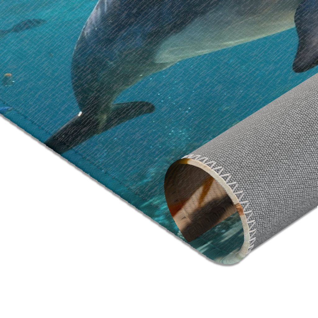 Dolphin Underwater Area Rug — Ocean Sea Life Beach Decor