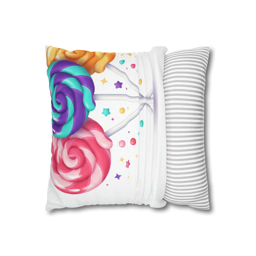 Candy Lollipop Pillowcase — Colorful Swirl Sweets Decorative Throw Pillow Cover