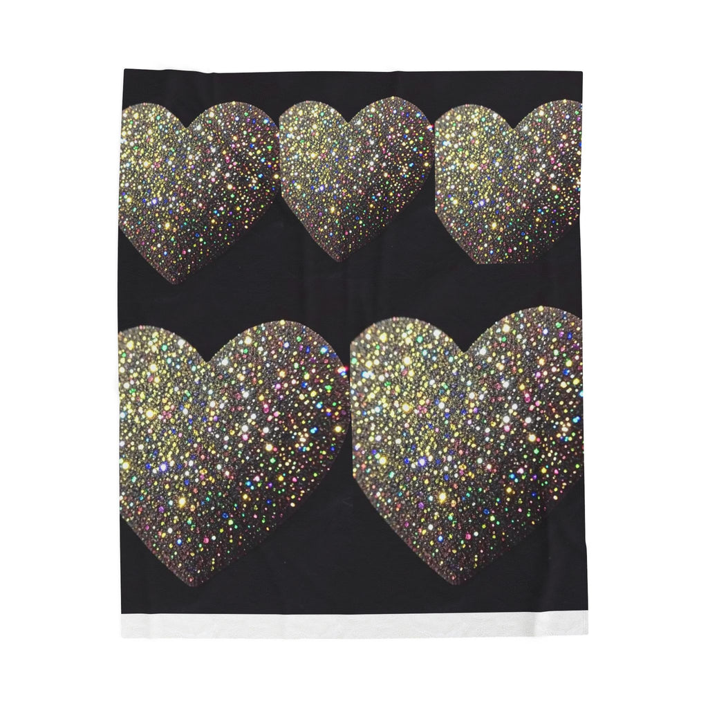 Sparkling Gold Heart Plush Blanket — Velveteen Cozy Throw for Bedroom, Gift, Valentine’s Day