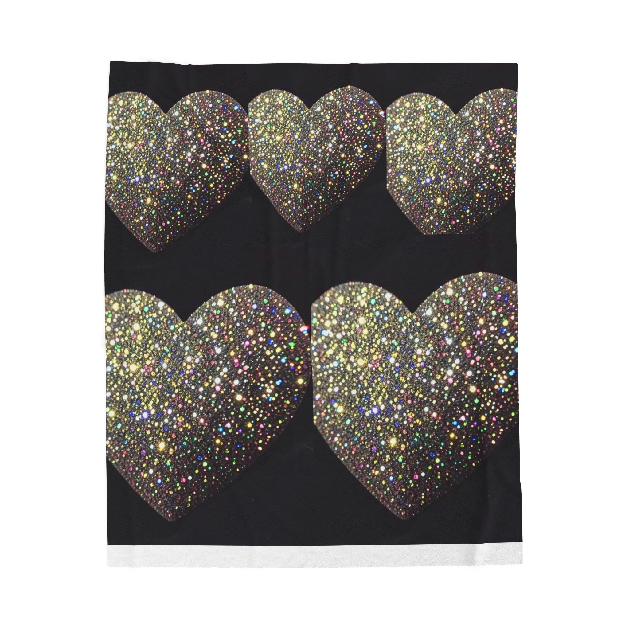 Sparkling Gold Heart Plush Blanket — Velveteen Cozy Throw for Bedroom, Gift, Valentine’s Day