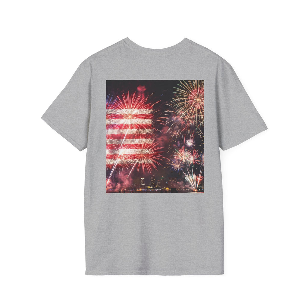 American Flag Fireworks T-Shirt — Betsy Ross Stars & Stripes Patriotic Tee for 4th of July