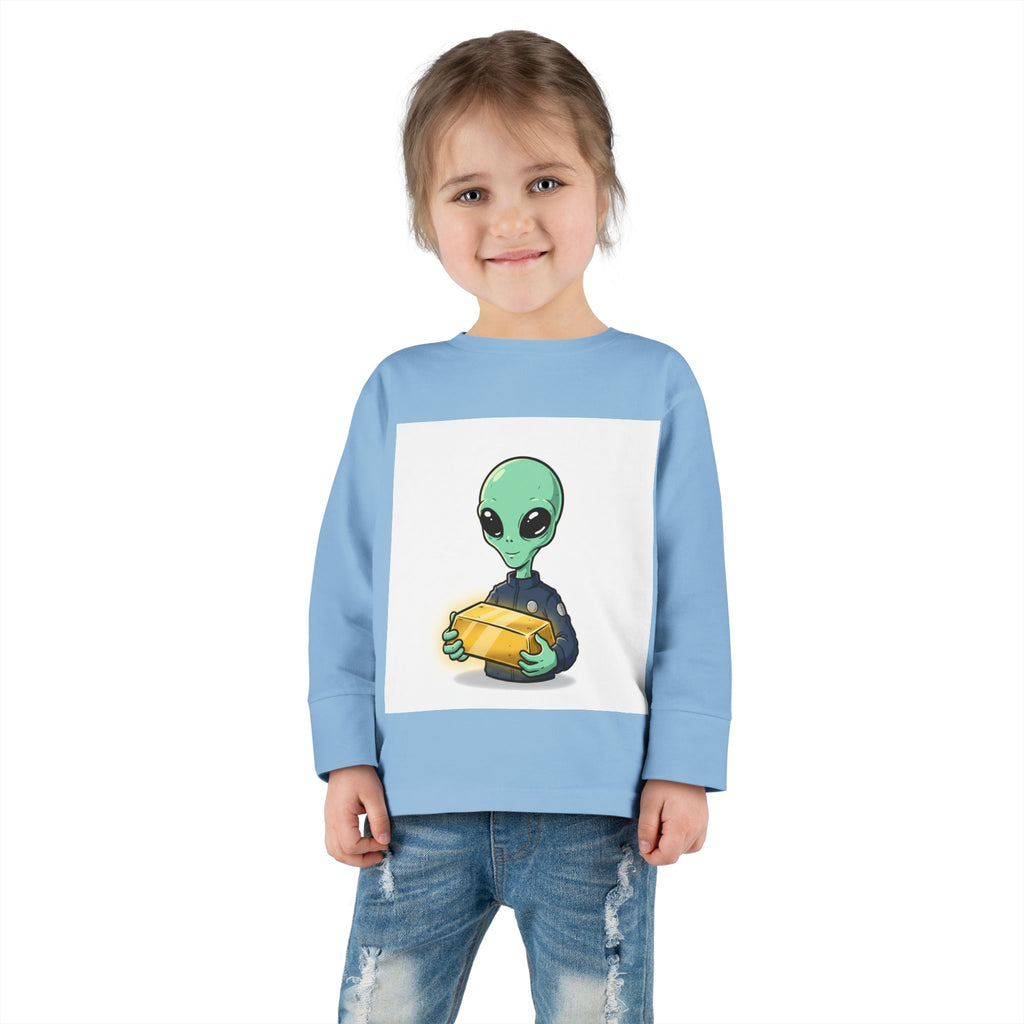 Alien Holding Gold Bar Toddler Long Sleeve Tee