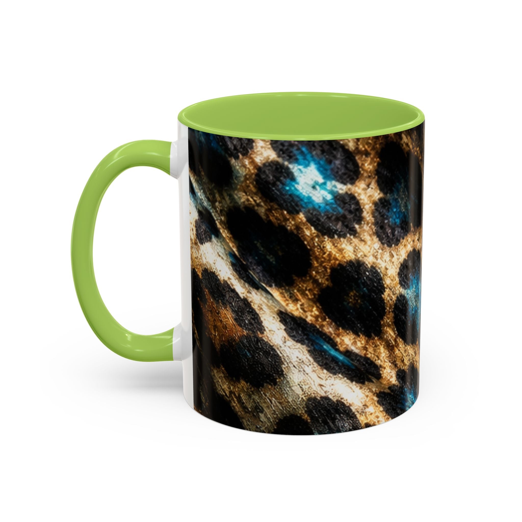 Teal Leopard Accent Coffee Mug — Bold Animal Print Ceramic Mug (11/15 oz)