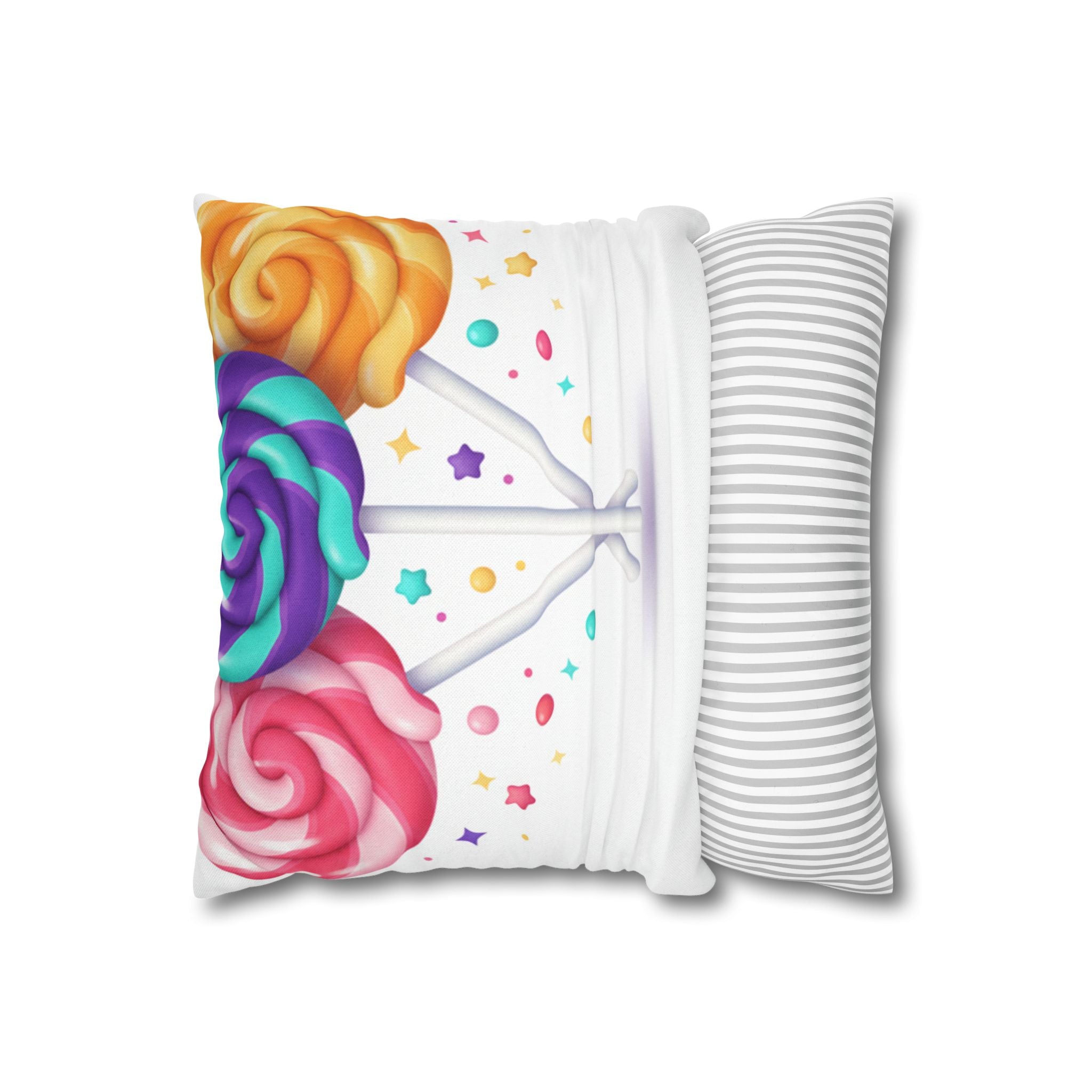 Candy Lollipop Pillowcase — Colorful Swirl Sweets Decorative Throw Pillow Cover