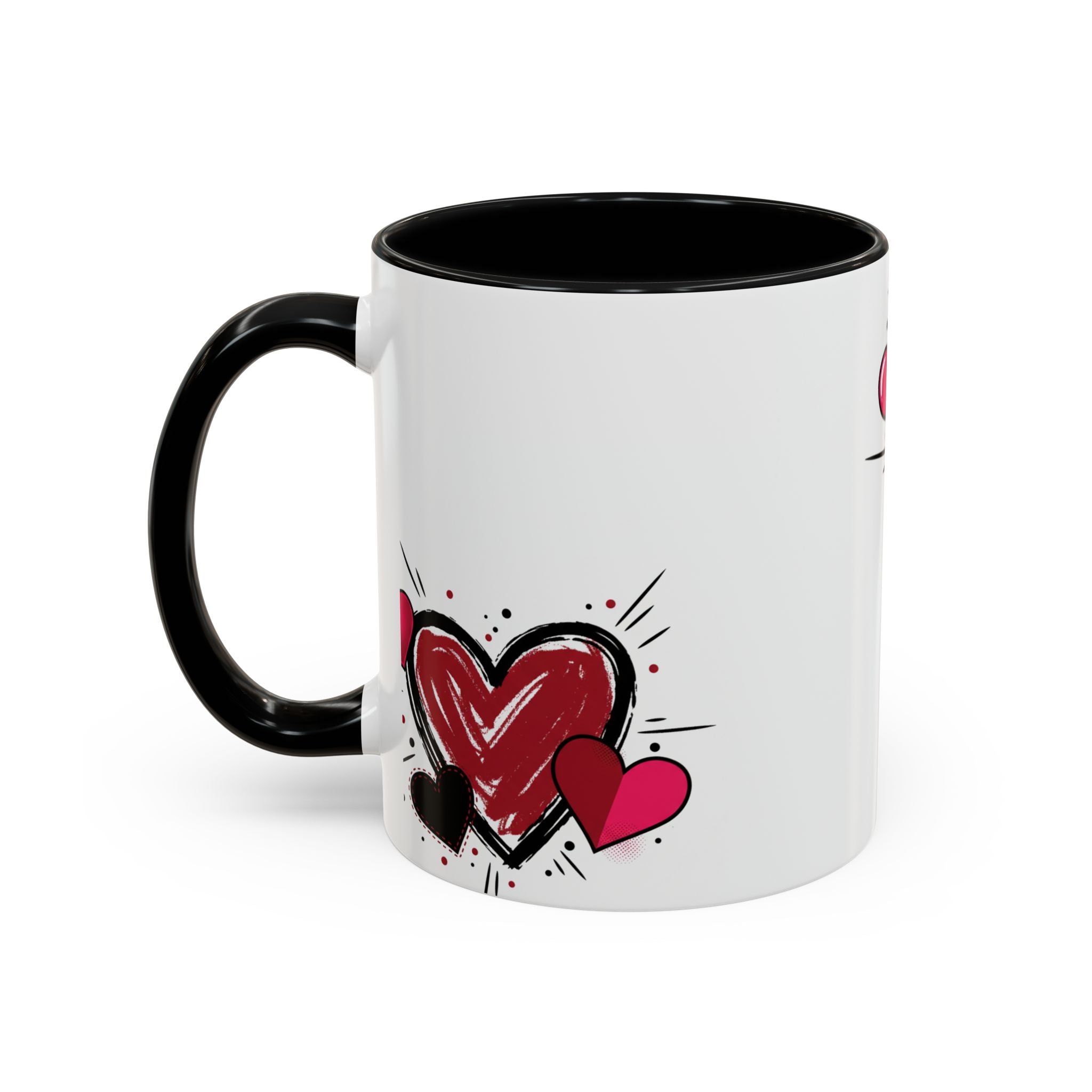 Hand-Drawn Hearts Accent Coffee Mug – Romantic Valentine’s Day Gift (11/15oz)
