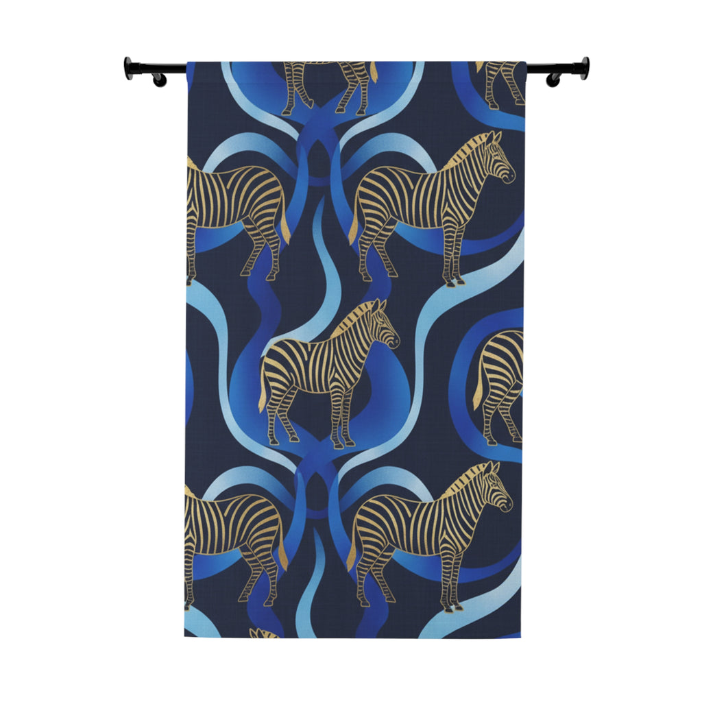 Zebra Wave Curtains — Blue Abstract Zebra Print Window Panel
