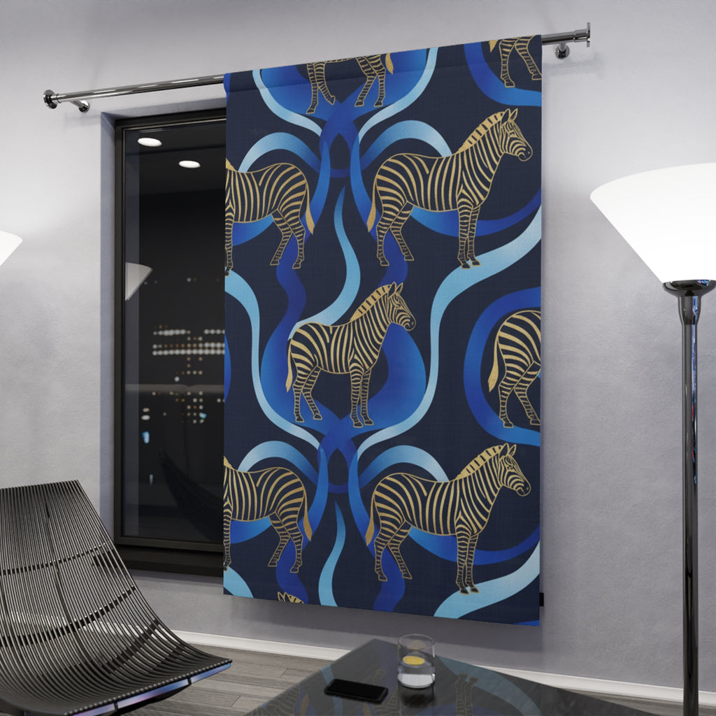 Zebra Wave Curtains — Blue Abstract Zebra Print Window Panel