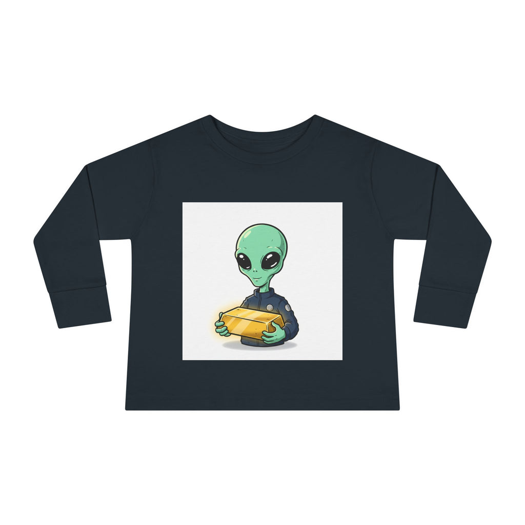 Alien Holding Gold Bar Toddler Long Sleeve Tee