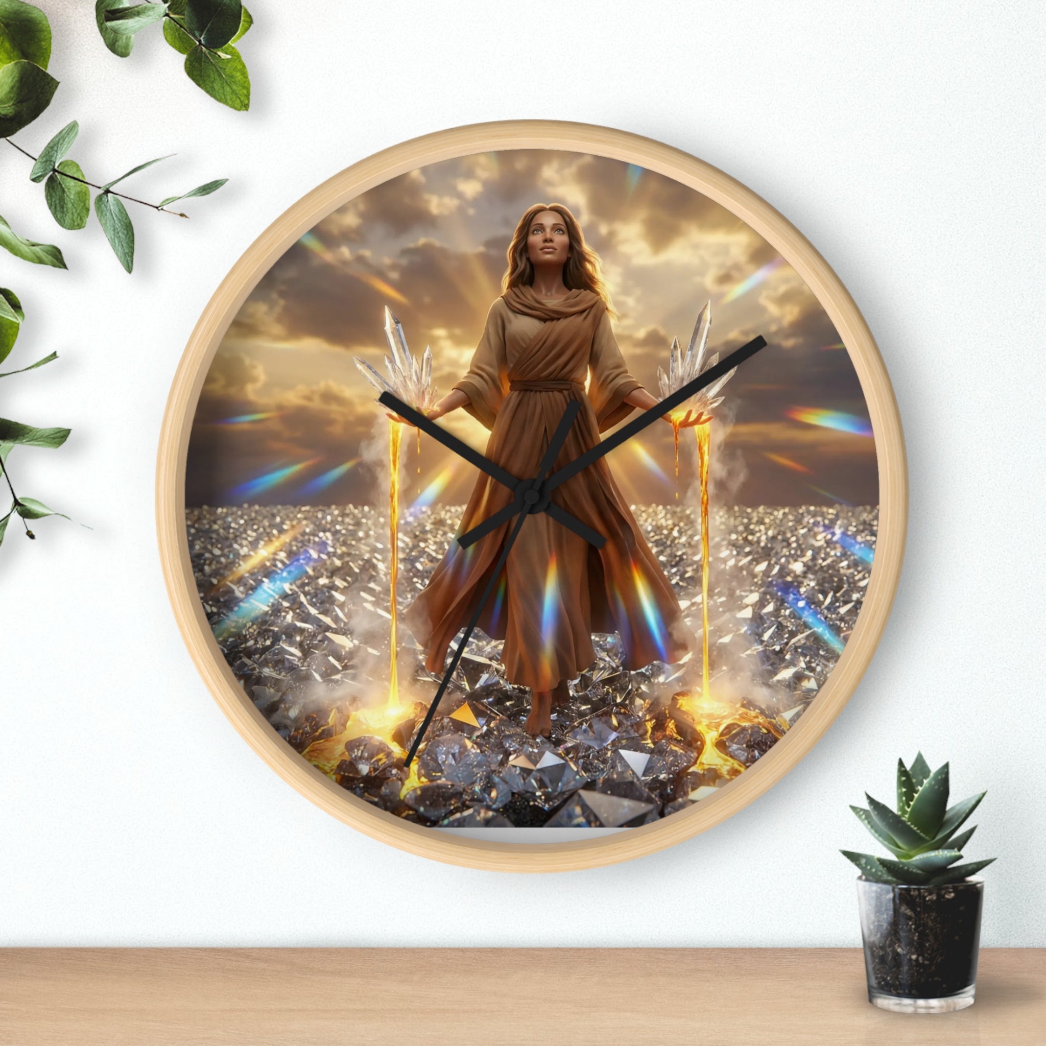 Wall Clock — Radiant Guardian Art Clock with Angelic Figure and Prism Light