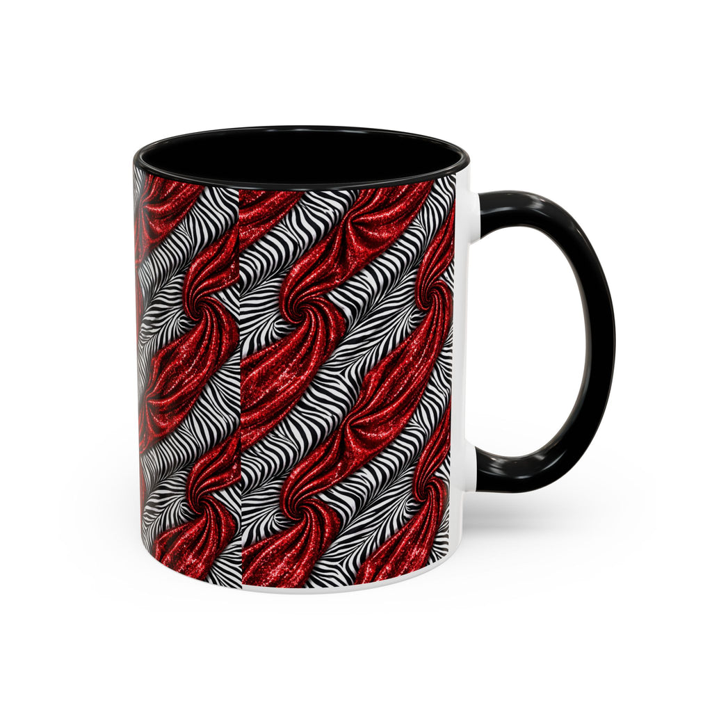 Red & Black Abstract Wave Accent Coffee Mug — Bold Patterned 11/15oz Ceramic