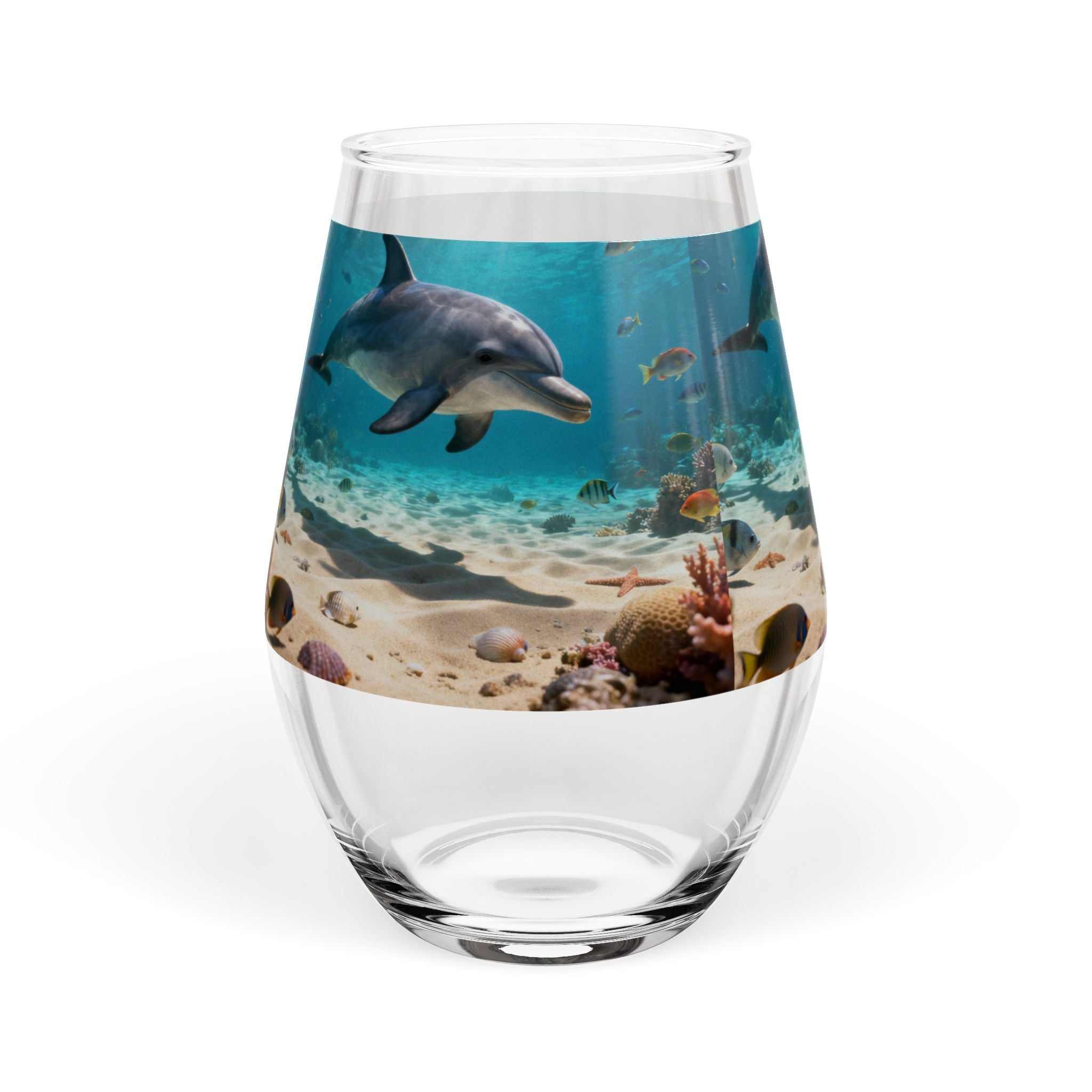 Dolphin Ocean Stemless Wine Glass – 11.75 oz Underwater Scene
